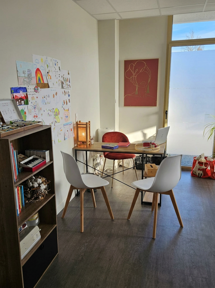 Bureau de consultation lumineux avec table et chaises